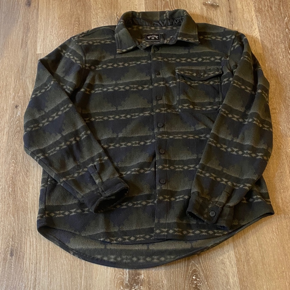 Billabong Green and Black Patterned Flannel Shirt Jacket